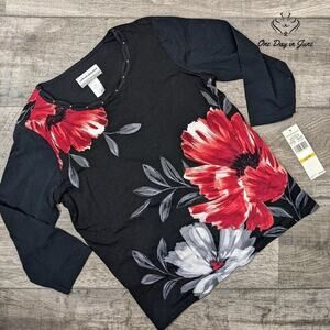 Alfred Dunner Petite Long Sleeve Flower Print Top Size PS